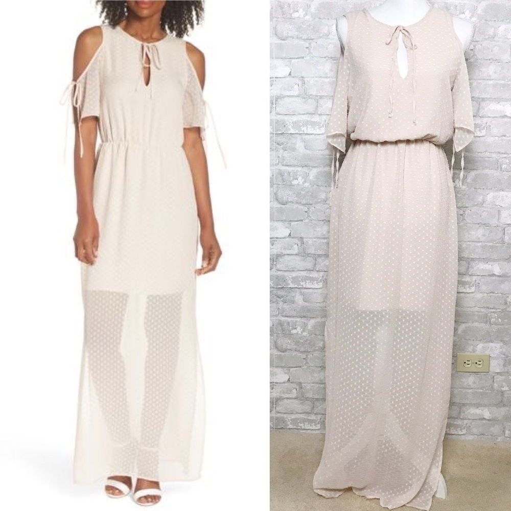 Charles Henry NWOT Cold Shoulder Dainty Dotted Print Maxi Dress Medium Petite